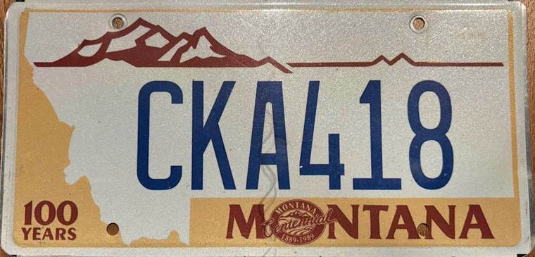Montana Centennial replica plate in ABC123 format