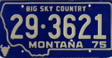 Montana license plate from 1975 showing county code 29 for Rosebud County