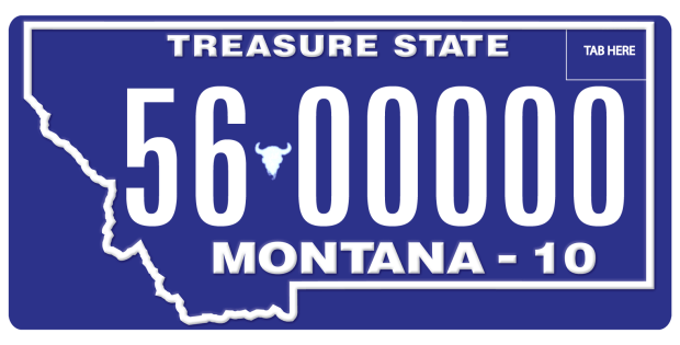 Montana standard license plate with the older 2010 to 2016 serial font